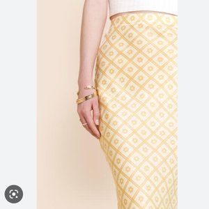 Yellow Satin Midi Skirt
